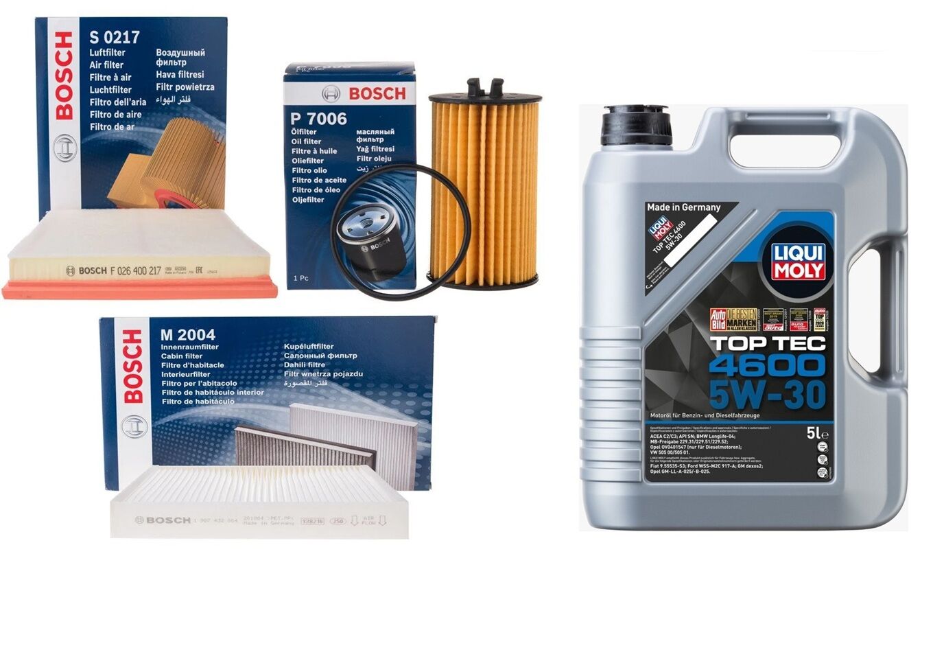 Opel Astra J 1.6 Dizel Bakım Seti Karbonsuz Bosch Filtre + Liqui Moly Top Tec 4600 5W-30 5L