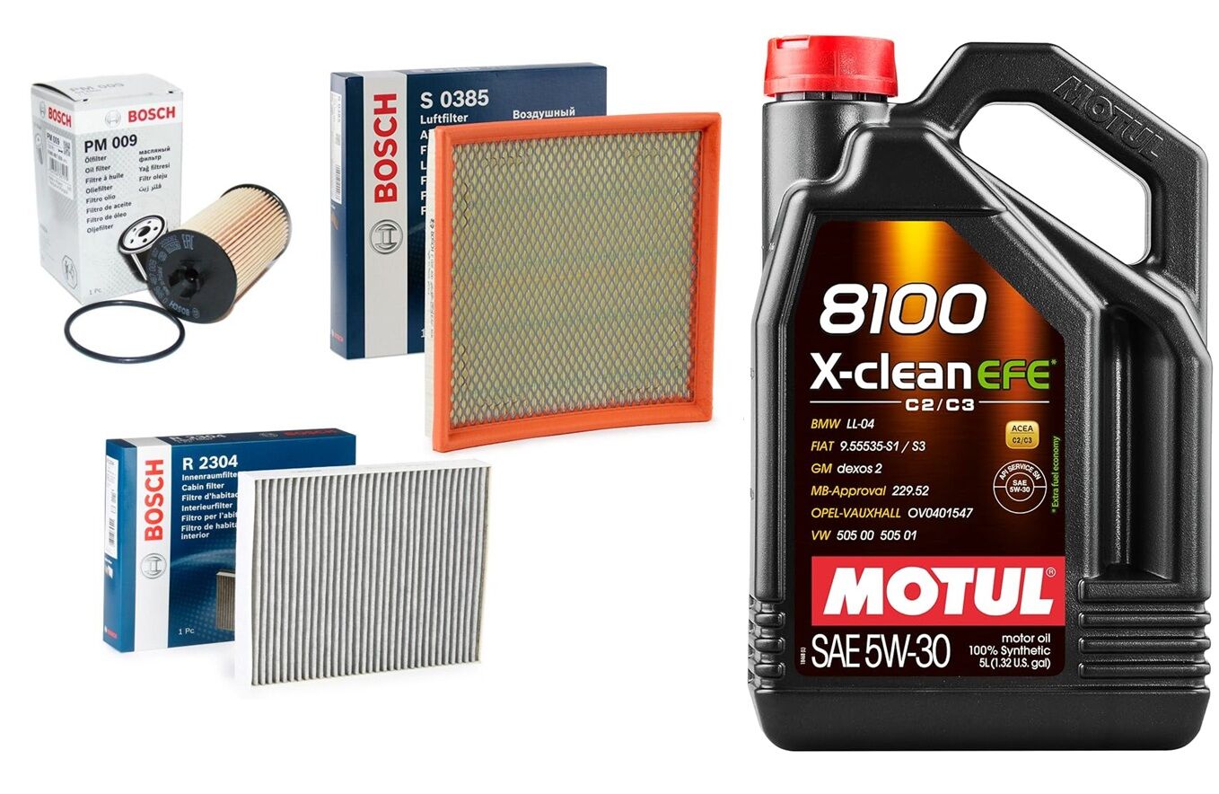 Opel Astra J 1.6 LPG Benzin Bakım Seti   Bosch Filtre +  Motul 8100 X-Clean EFE 5W-30 5 litre