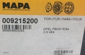 Opel Frontra a Debriyaj seti X20SE Motor Mapa marka