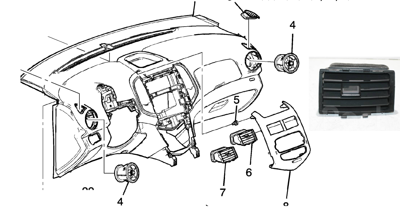 Chevrolet Aveo T300 Havalandırma Izgarası (Havalandırma Muzul)Orta Sağ