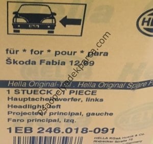 Skoda Fabia Sol Ön Far Krom Orjinal Hella 1EB246018091